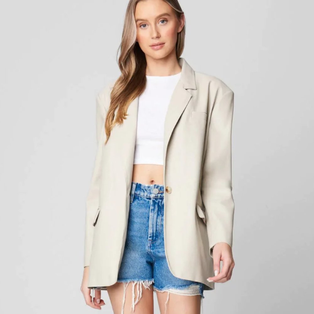 NWT Blank NYC Bare Essential Oversized Vegan Leather Blazer Neutral Beige XS